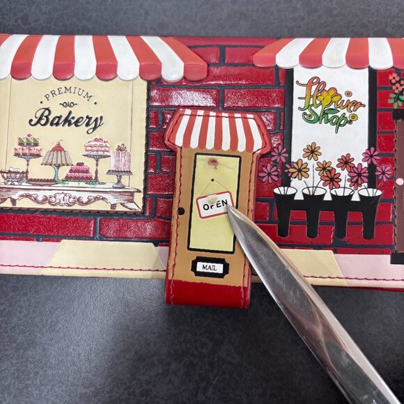 Shag Wear Vegan Leather Wallet – Red Brick Floral & Bakery Shop Street Scene LG - Picture 4 of 11